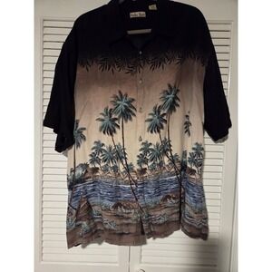 Hollis River Hawaiian Shirt Mens Large Black Short Sleeve Button Up Rayon